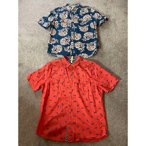2 Matilda Jane Button-Up Shirts Short Sleeve Floral & Horse Print Large